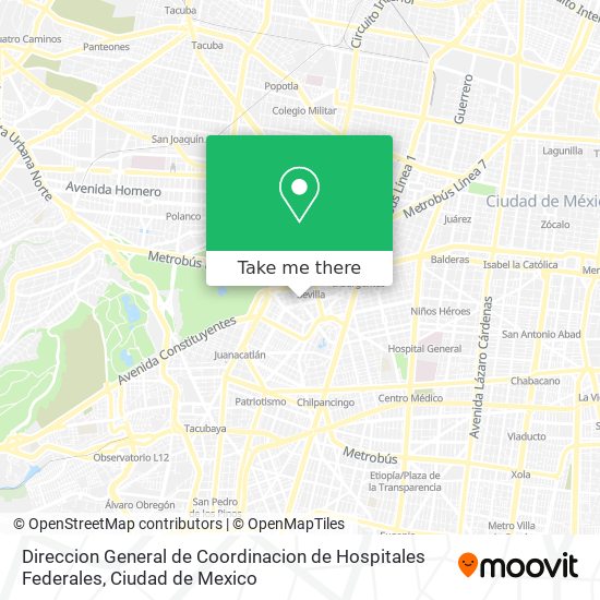Direccion General de Coordinacion de Hospitales Federales map