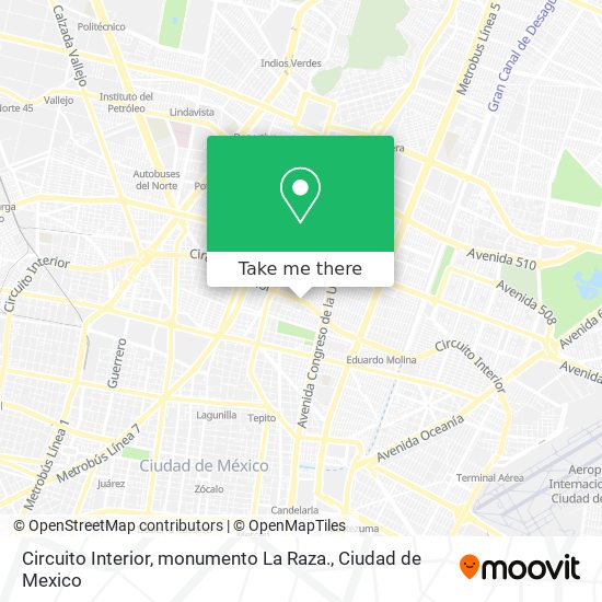 Mapa de Circuito Interior, monumento La Raza.