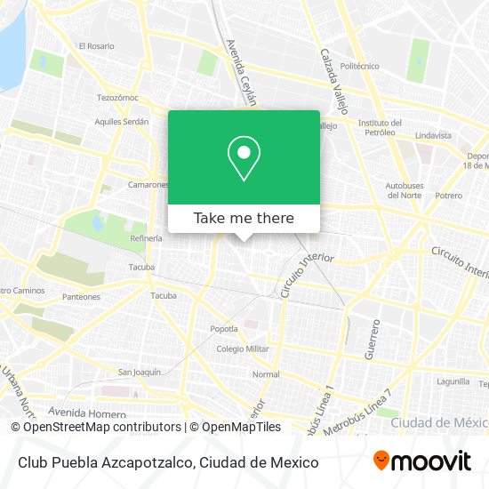 Mapa de Club Puebla Azcapotzalco