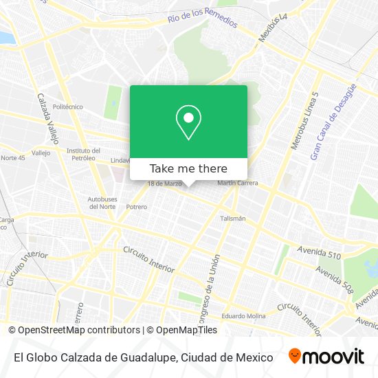 Mapa de El Globo Calzada de Guadalupe
