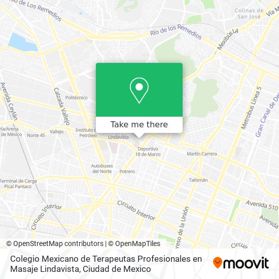 Mapa de Colegio Mexicano de Terapeutas Profesionales en Masaje Lindavista