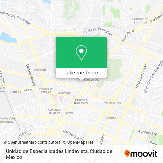 Mapa de Unidad de Especialidades Lindavista