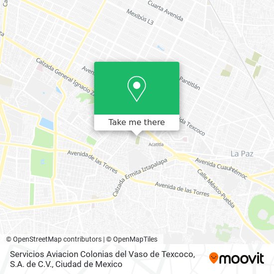 Mapa de Servicios Aviacion Colonias del Vaso de Texcoco, S.A. de C.V.