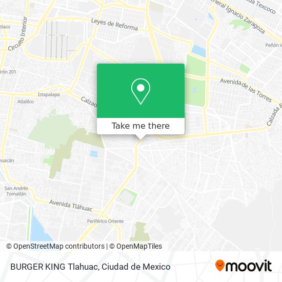 BURGER KING Tlahuac map