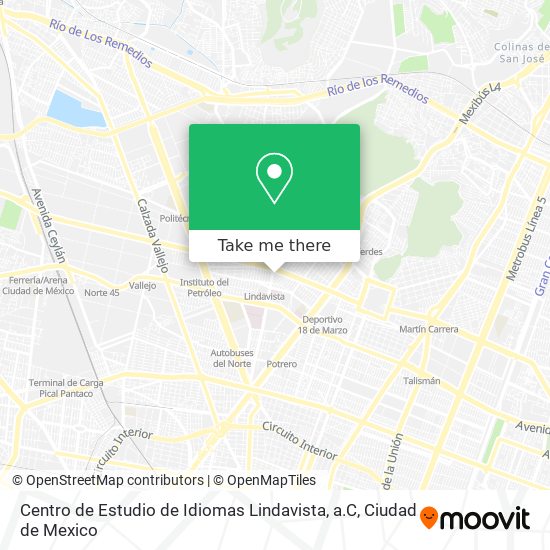 Centro de Estudio de Idiomas Lindavista, a.C map