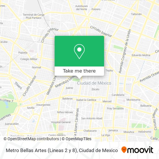 Metro Bellas Artes (Lineas 2 y 8) map