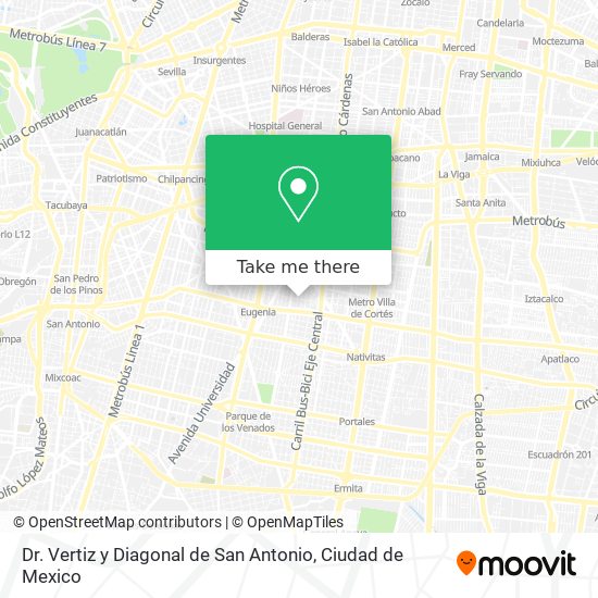 Dr. Vertiz y Diagonal de San Antonio map