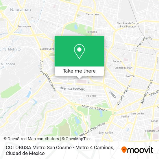 COTOBUSA Metro San Cosme -  Metro 4 Caminos map