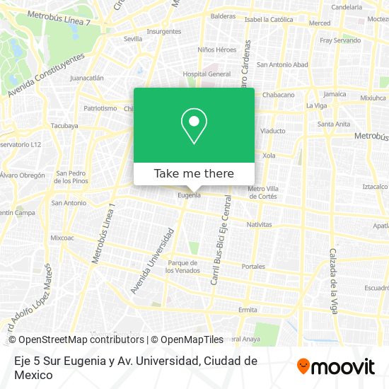 Mapa de Eje 5 Sur Eugenia y Av. Universidad