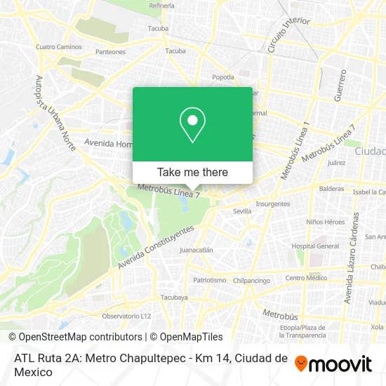 ATL Ruta 2A: Metro Chapultepec -  Km 14 map