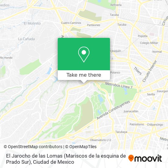 How to get to El Jarocho de las Lomas (Mariscos de la esquina de Prado Sur)  in Naucalpan De Juárez by Bus or Metro?