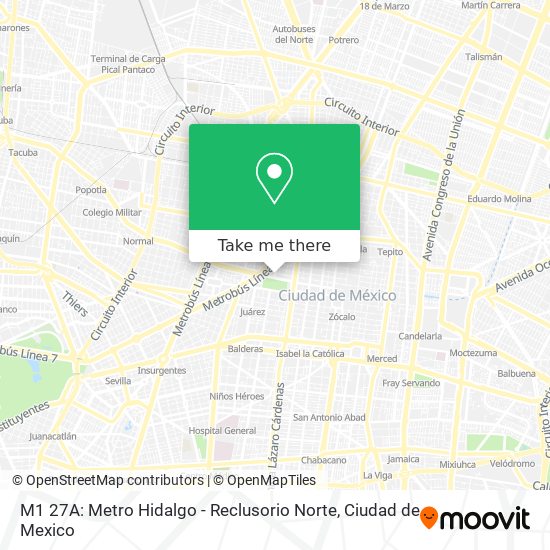 M1 27A: Metro Hidalgo - Reclusorio Norte map