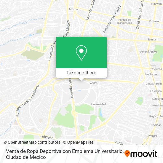 Mapa de Venta de Ropa Deportiva con Emblema Universitario