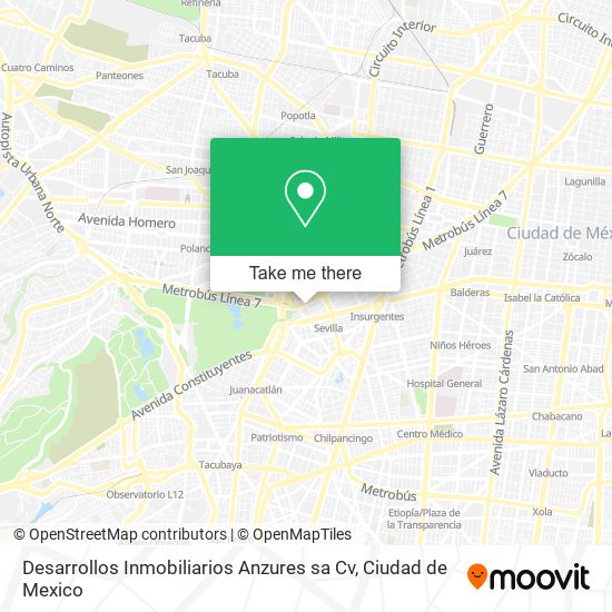 Mapa de Desarrollos Inmobiliarios Anzures sa Cv