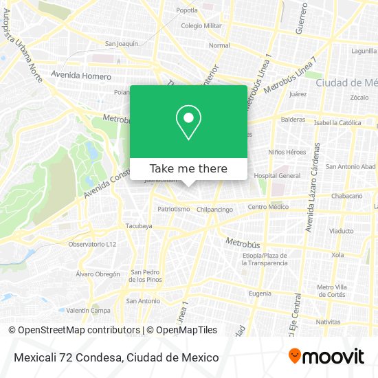 How to get to Mexicali 72 Condesa in Miguel Hidalgo by Bus or Metro?