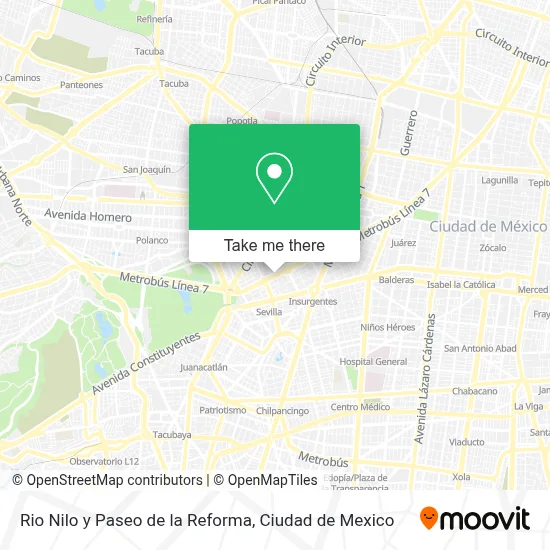 Rio Nilo y Paseo de la Reforma map
