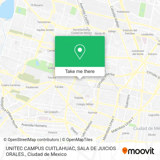 Mapa de UNITEC CAMPUS CUITLAHUAC, SALA DE JUICIOS ORALES.