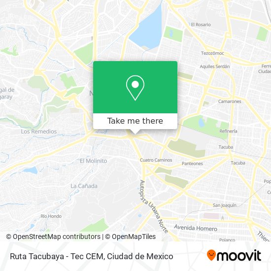 Ruta Tacubaya - Tec CEM map