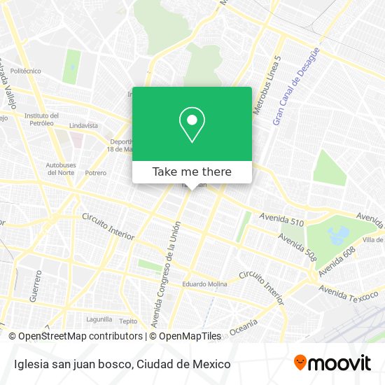 How to get to Iglesia san juan bosco in Gustavo A. Madero by Bus or Metro?