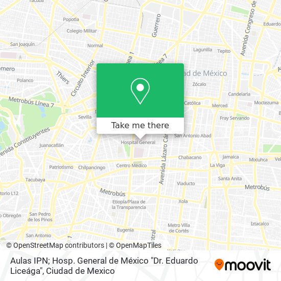 Aulas IPN; Hosp. General de México "Dr. Eduardo Liceága" map