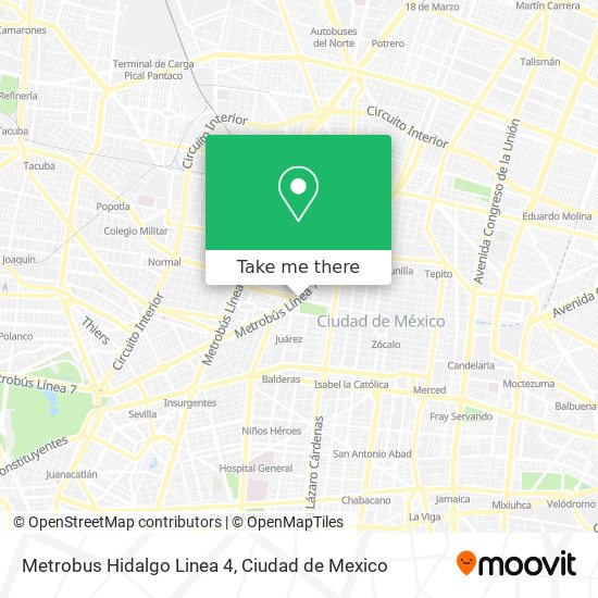 Metrobus Hidalgo Linea 4 map