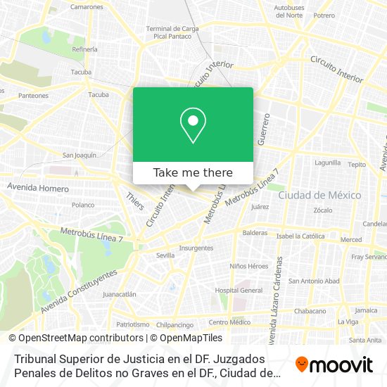 Tribunal Superior de Justicia en el DF. Juzgados Penales de Delitos no Graves en el DF. map