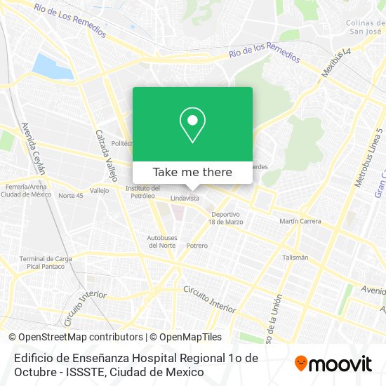 Edificio de Enseñanza Hospital Regional 1o de Octubre - ISSSTE map