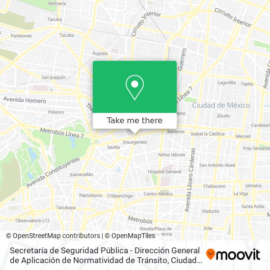 Secretaría de Seguridad Pública - Dirección General de Aplicación de Normatividad de Tránsito map