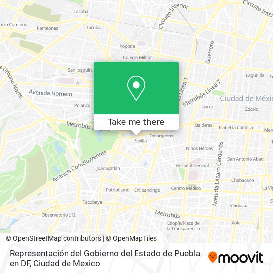 Representación del Gobierno del Estado de Puebla en DF map