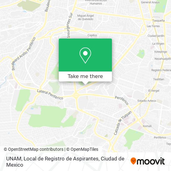 UNAM, Local de Registro de Aspirantes map