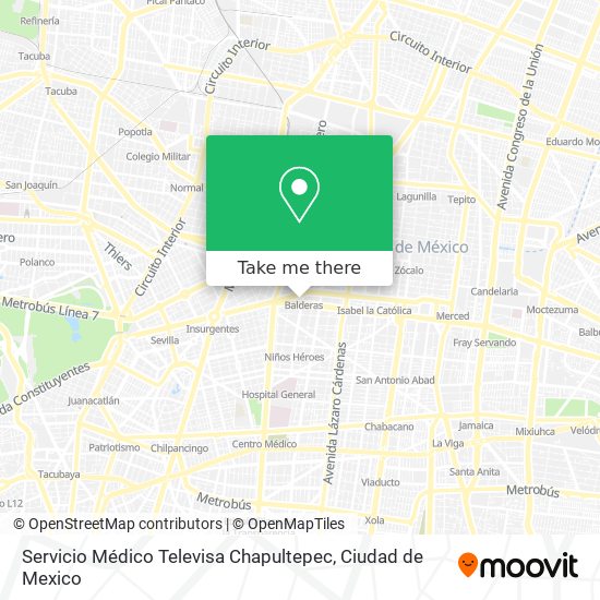 Mapa de Servicio Médico Televisa Chapultepec