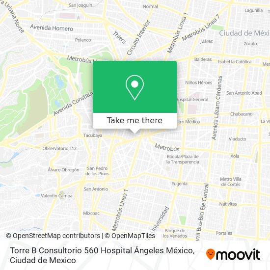 Mapa de Torre B Consultorio 560 Hospital Ángeles México