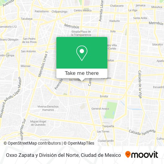 Oxxo Zapata y División del Norte map