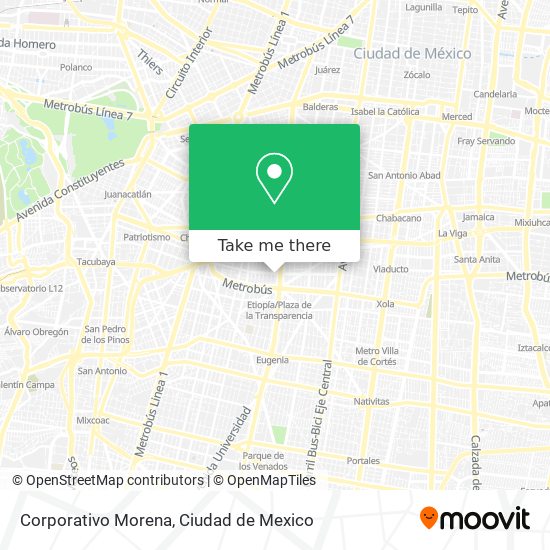 How to get to Corporativo Morena in Miguel Hidalgo by Bus or Metro?