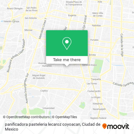 Mapa de panificadora pasteleria lecaroz coyoacan