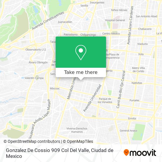 Gonzalez De Cossio 909 Col Del Valle map
