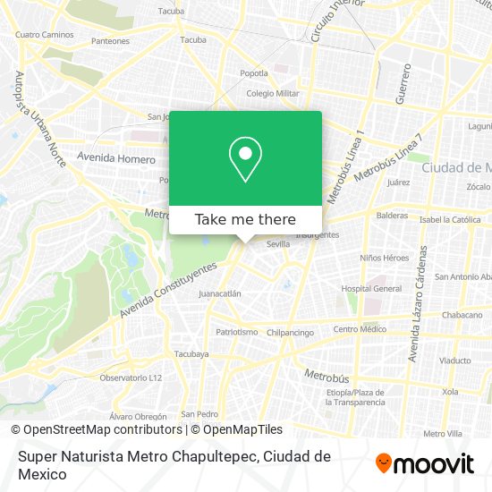 Mapa de Super Naturista Metro Chapultepec