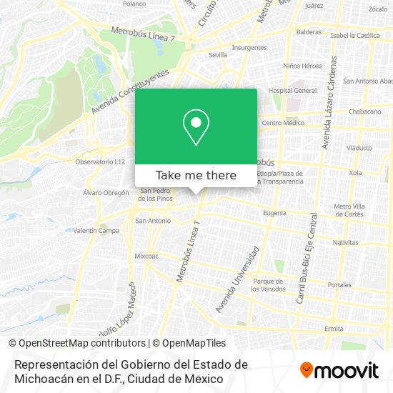 Mapa de Representación del Gobierno del Estado de Michoacán en el D.F.