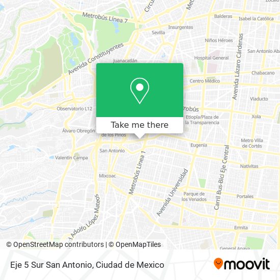 Eje 5 Sur San Antonio map
