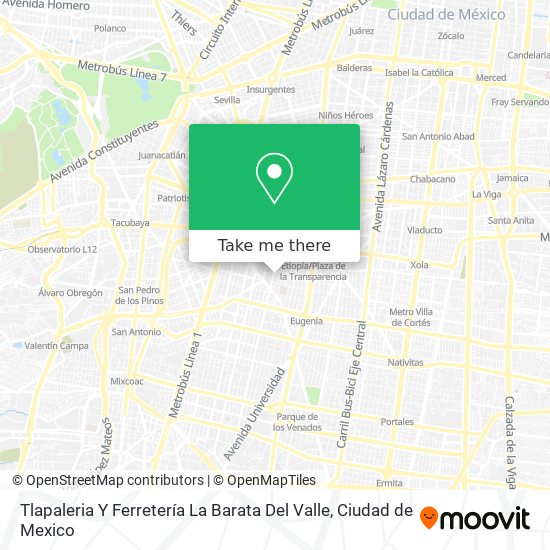 How to get to Tlapaleria Y Ferretería La Barata Del Valle in Miguel Hidalgo  by Bus or Metro?