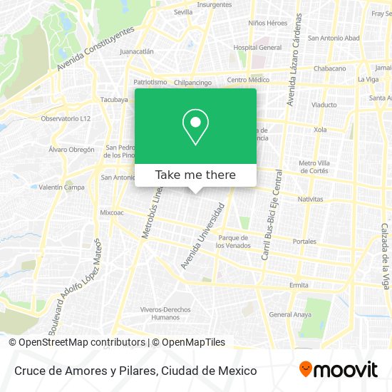 Cruce de Amores y Pilares map