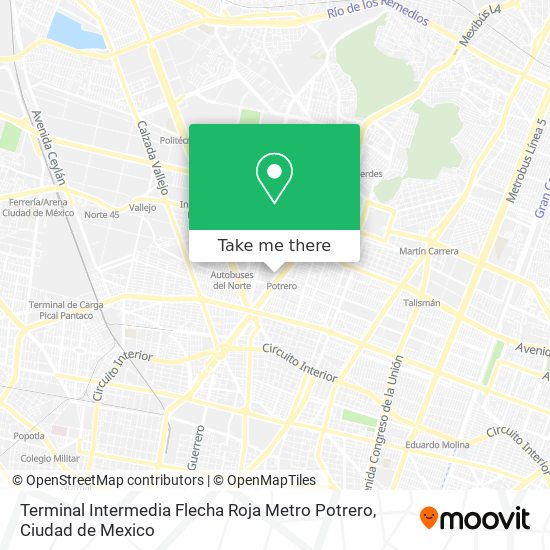 Mapa de Terminal Intermedia Flecha Roja Metro Potrero