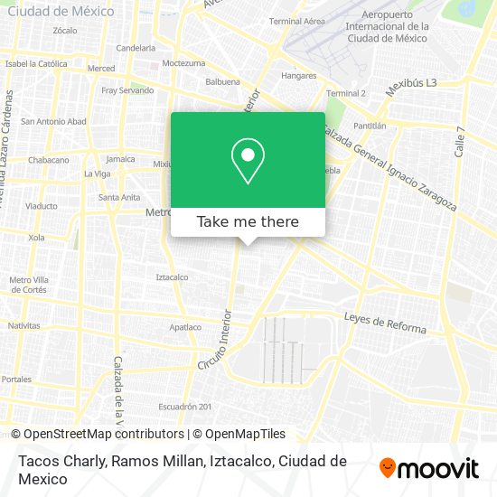 Mapa de Tacos Charly, Ramos Millan, Iztacalco