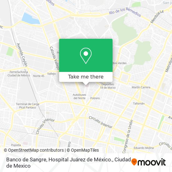 Mapa de Banco de Sangre, Hospital Juárez de México.