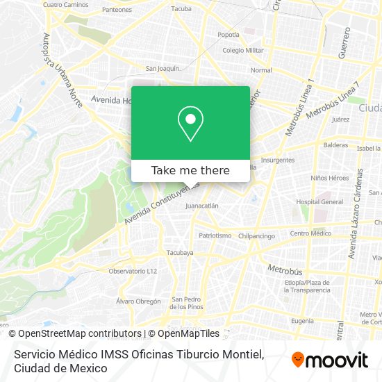 Mapa de Servicio Médico IMSS Oficinas Tiburcio Montiel