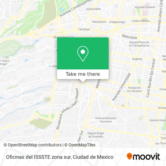 Mapa de Oficinas del ISSSTE zona sur