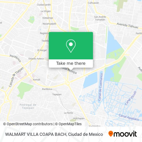 How to get to WALMART VILLA COAPA BACH in Coyoacán by Bus or Train?
