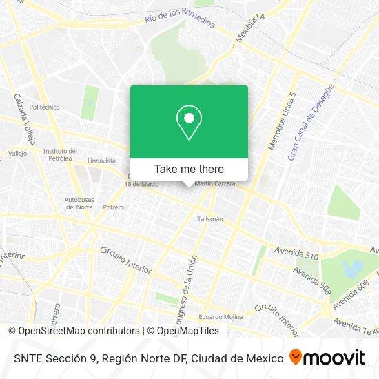 Mapa de SNTE Sección 9, Región Norte DF