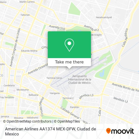 American Airlines AA1374 MEX-DFW map