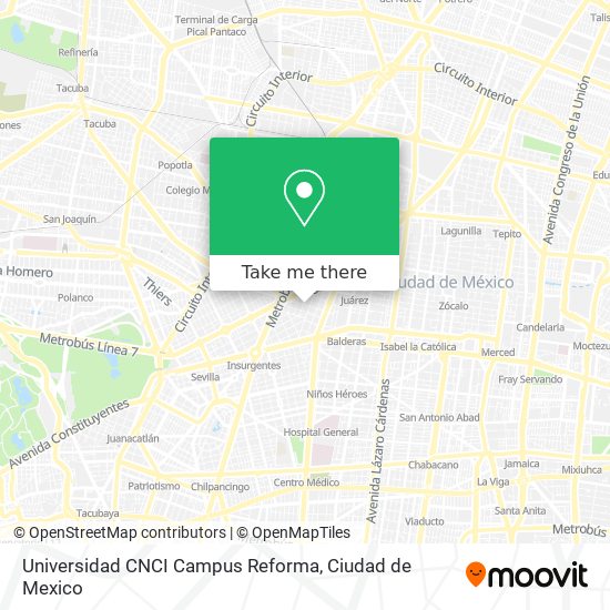 Mapa de Universidad CNCI Campus Reforma